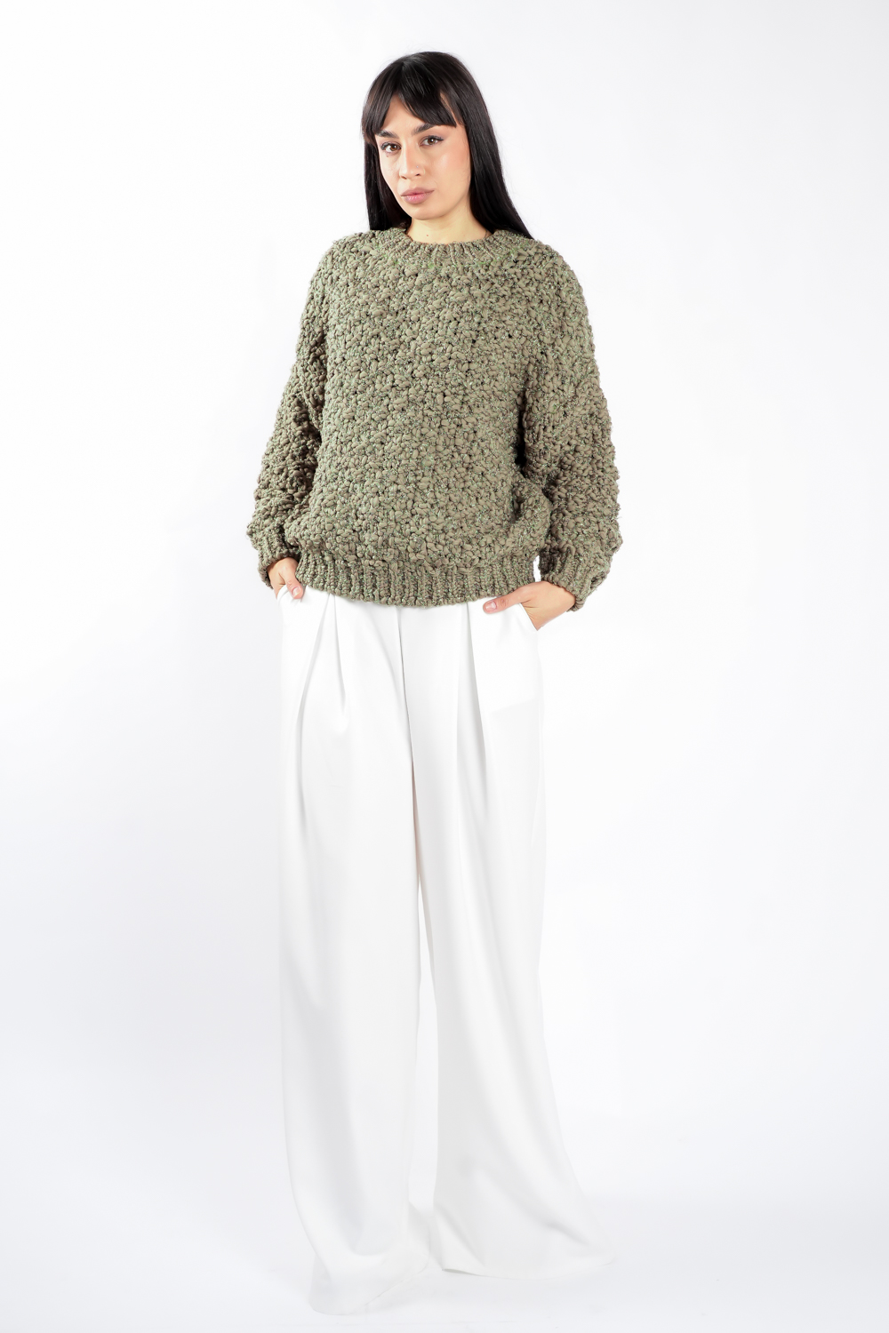 pulover Pulover texturat oversized Green - imagine 1