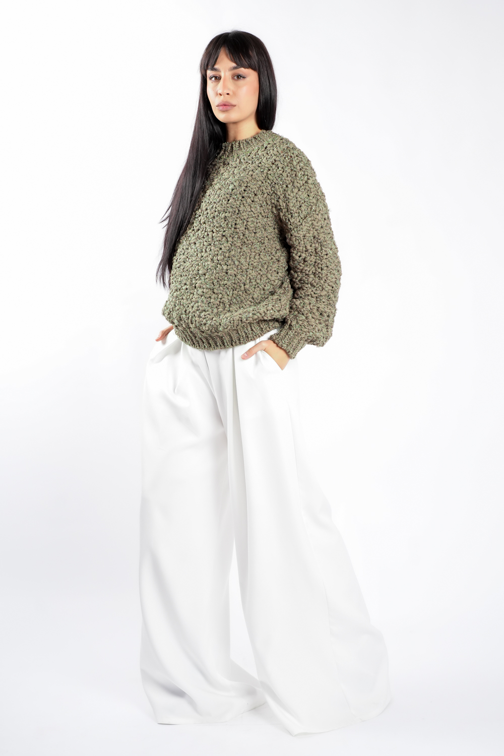 pulover Pulover texturat oversized Green - imagine 2