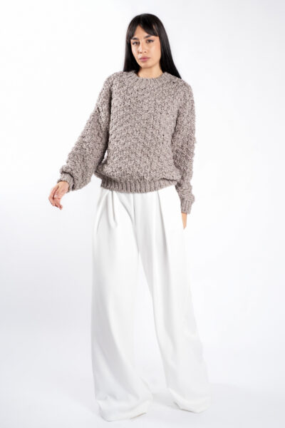 Pulover texturat oversized Cappuccino - imagine 2