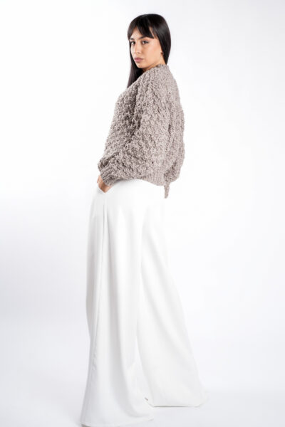 Pulover texturat oversized Cappuccino - imagine 3