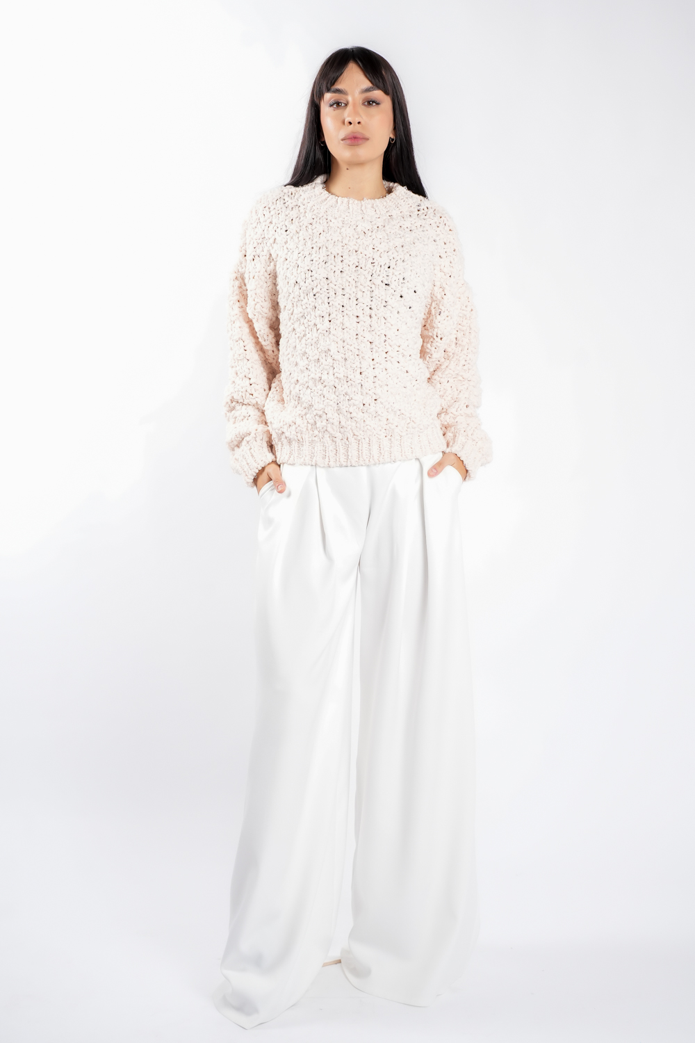 pulover Pulover texturat oversized Ivory - imagine 1