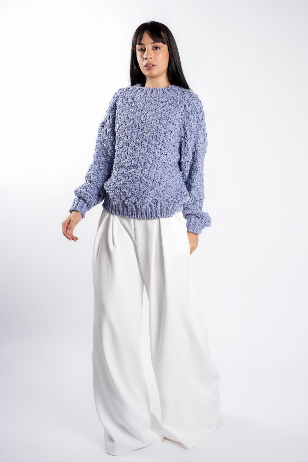 pulover Pulover texturat oversized Lavender - imagine 1