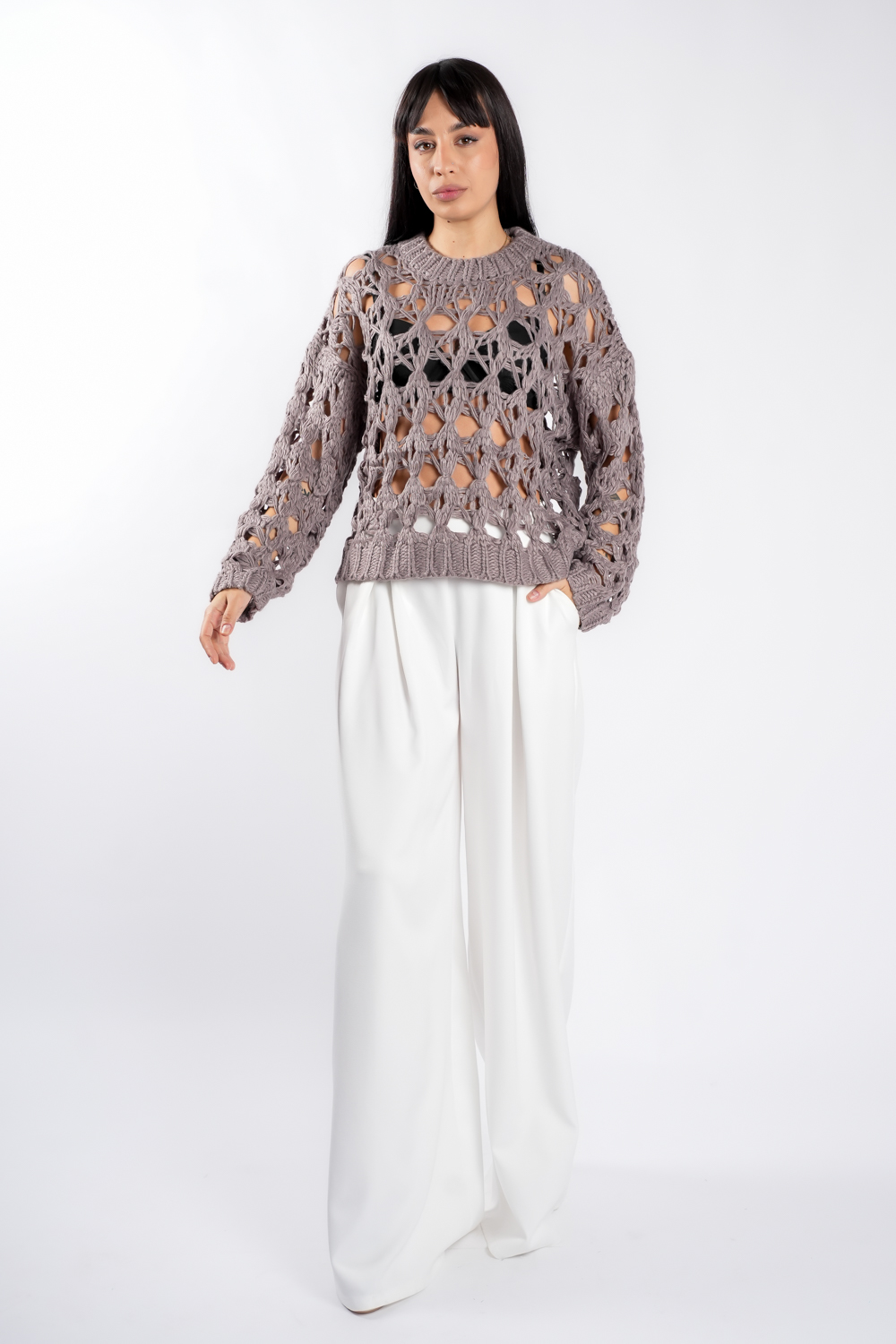 pulover Pulover crosetat Lilac - imagine 2