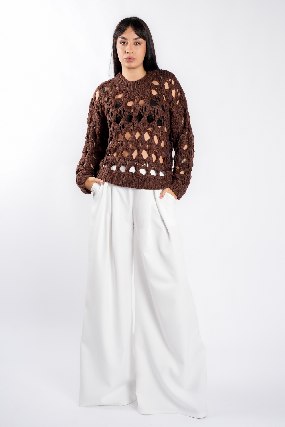pulover Pulover crosetat Brown - imagine 1