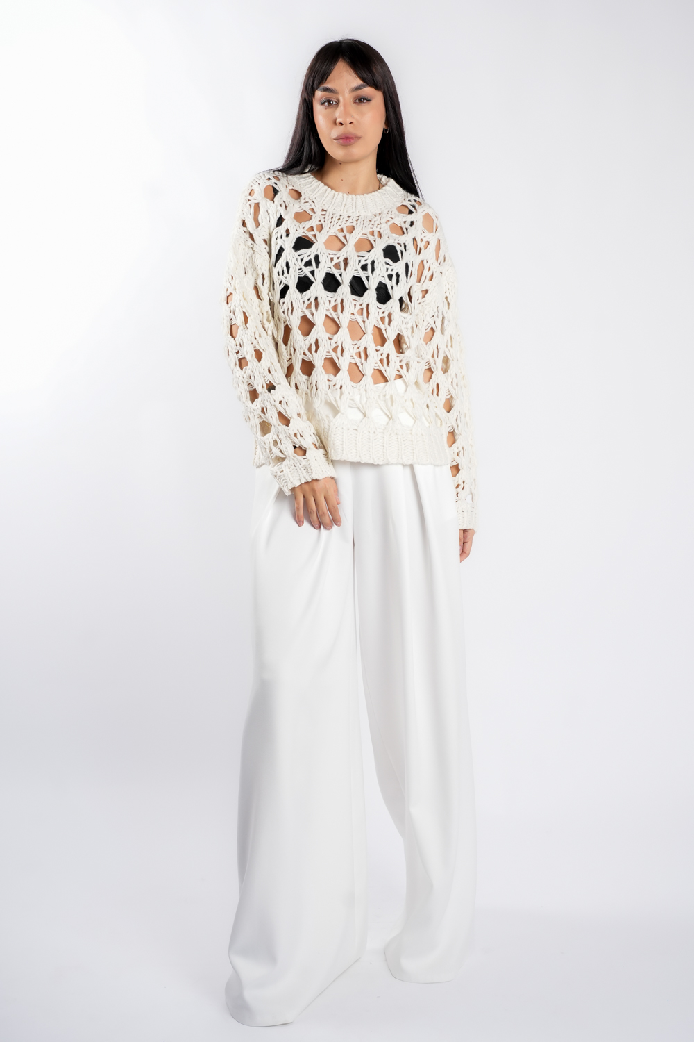 pulover Pulover crosetat Ivory - imagine 1
