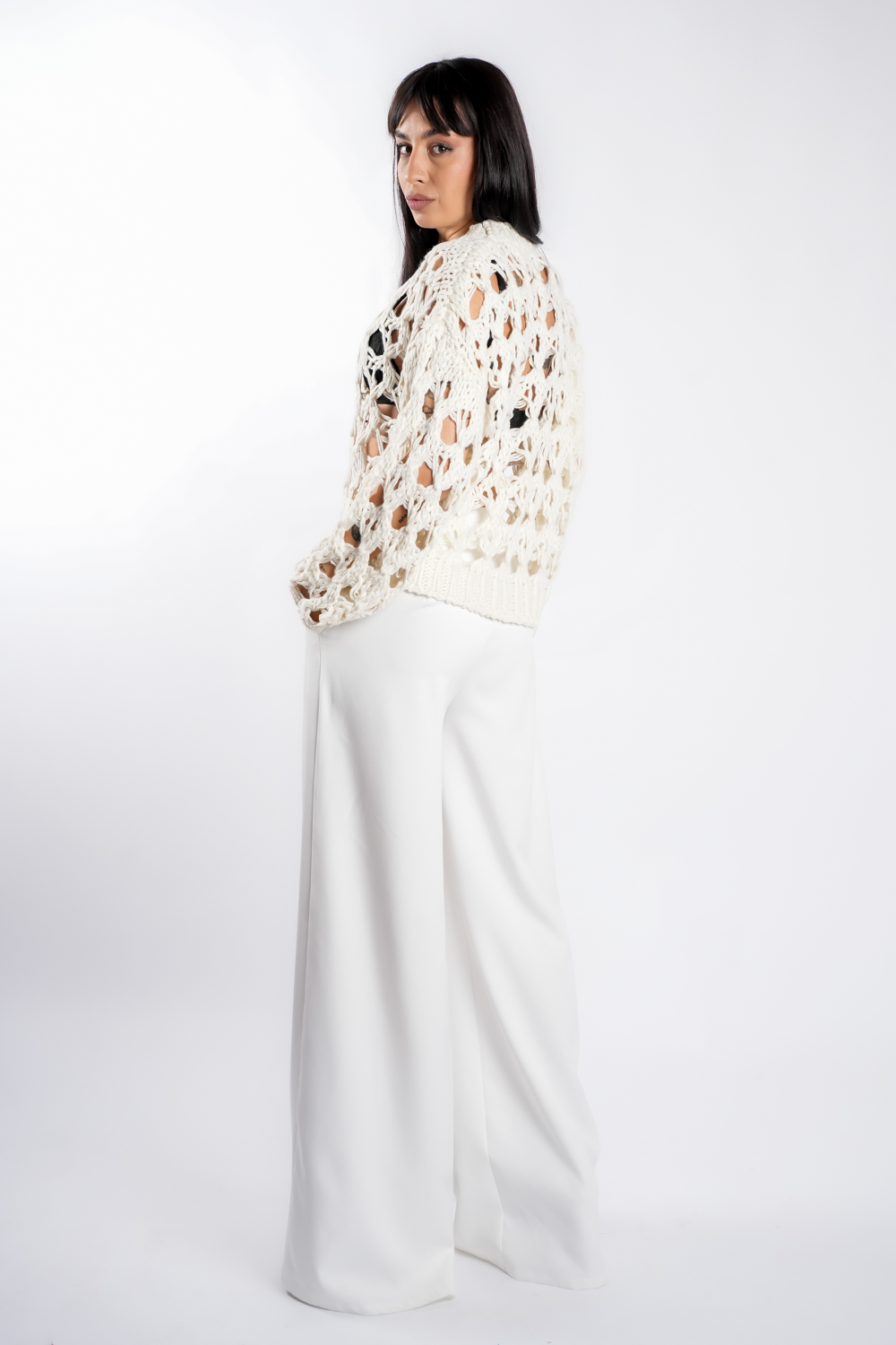 pulover Pulover crosetat Ivory - imagine 2