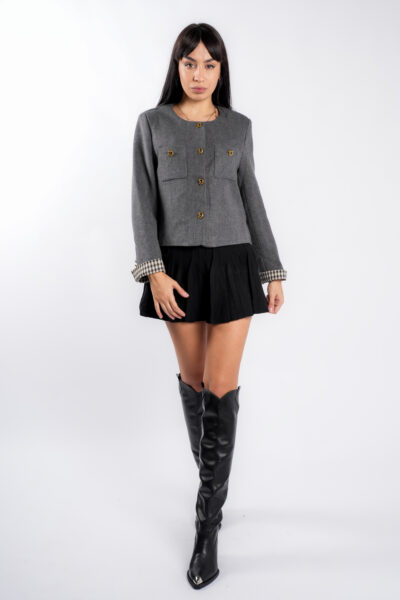 Jacheta Grey scurta cu nasturi aurii