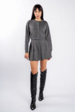 Compleu Dark Grey cu fusta plisata - imagine 2