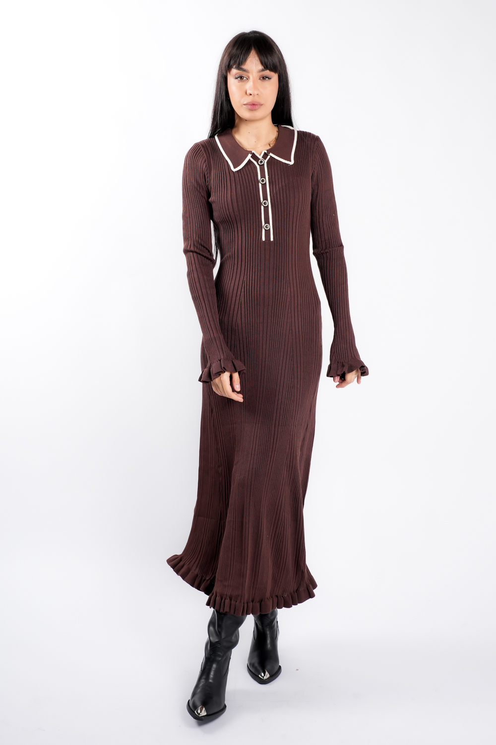DSC04585 Rochie midi Brown cu guler contrastant - imagine 2