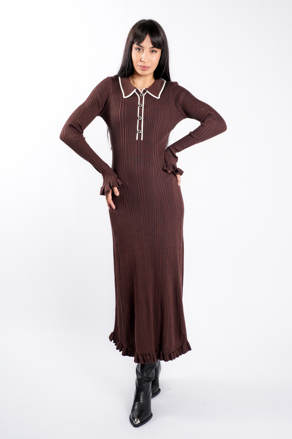 DSC04589 Rochie midi Brown cu guler contrastant - imagine 3