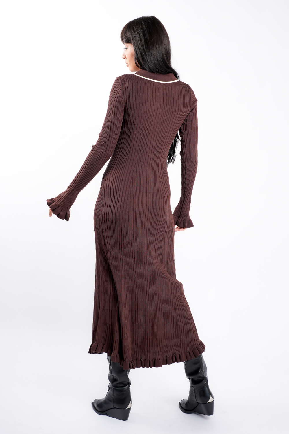 DSC04591 Rochie midi Brown cu guler contrastant - imagine 4