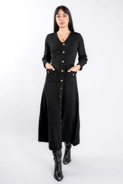 Rochie Black cu nasturi aurii si cordon impletit