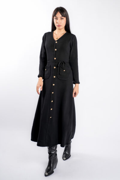 Rochie Black cu nasturi aurii si cordon impletit - imagine 2