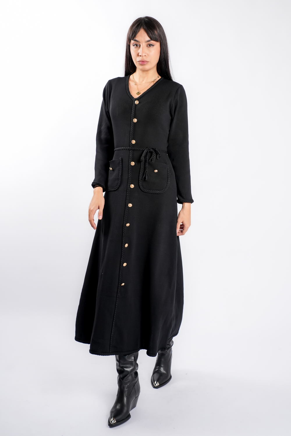 DSC04594 Rochie Black cu nasturi aurii si cordon impletit - imagine 2