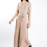 Rochie Beige cu nasturi aurii si cordon impletit