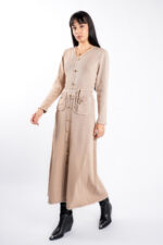 Rochie Beige cu nasturi aurii si cordon impletit