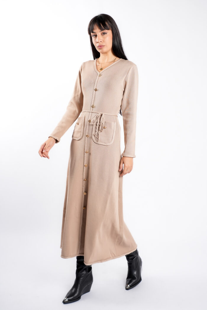 Rochie Beige cu nasturi aurii si cordon impletit - imagine 1