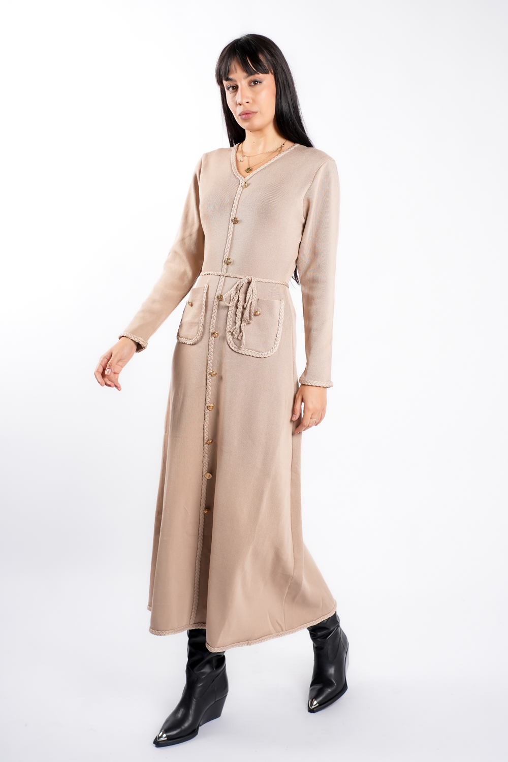 DSC04601 Rochie Beige cu nasturi aurii si cordon impletit - imagine 1