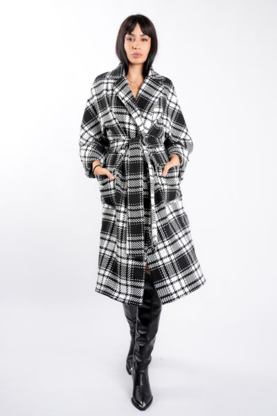 Palton oversize cu imprimeu  si cordon - imagine 2