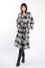 Palton oversize cu imprimeu  si cordon