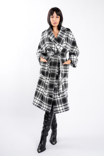 Palton oversize cu imprimeu  si cordon
