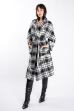 Palton oversize cu imprimeu  si cordon - imagine 3