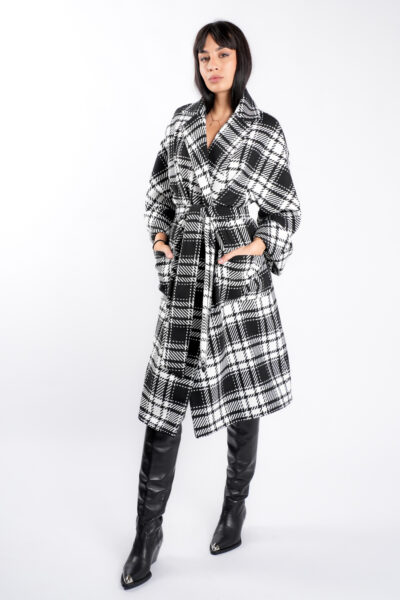 Palton oversize cu imprimeu  si cordon - imagine 3