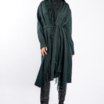 Cardigan Green din modal cu franjuri si cordon