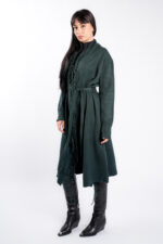 Cardigan Green din modal cu franjuri si cordon - imagine 2