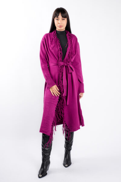 Cardigan Purple din modal cu franjuri si cordon - imagine 2