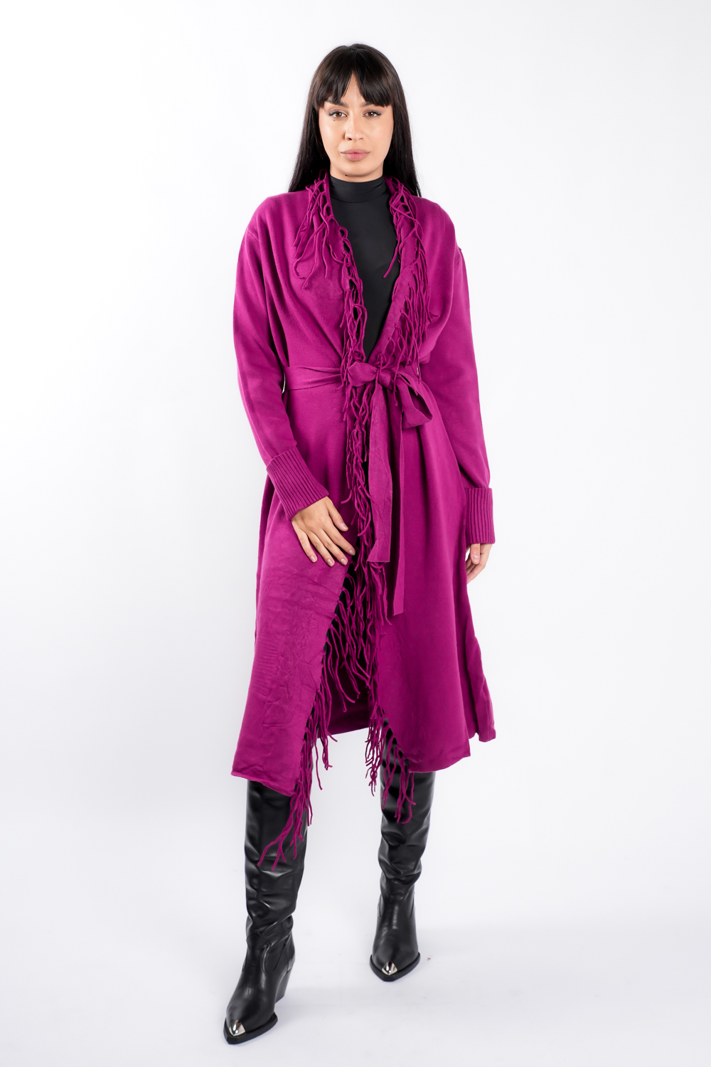 DSC04629 Cardigan Purple din modal cu franjuri si cordon - imagine 2