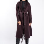 Cardigan Brown din modal cu franjuri si cordon