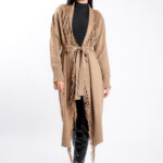 Cardigan Dark Beige din modal cu franjuri si cordon