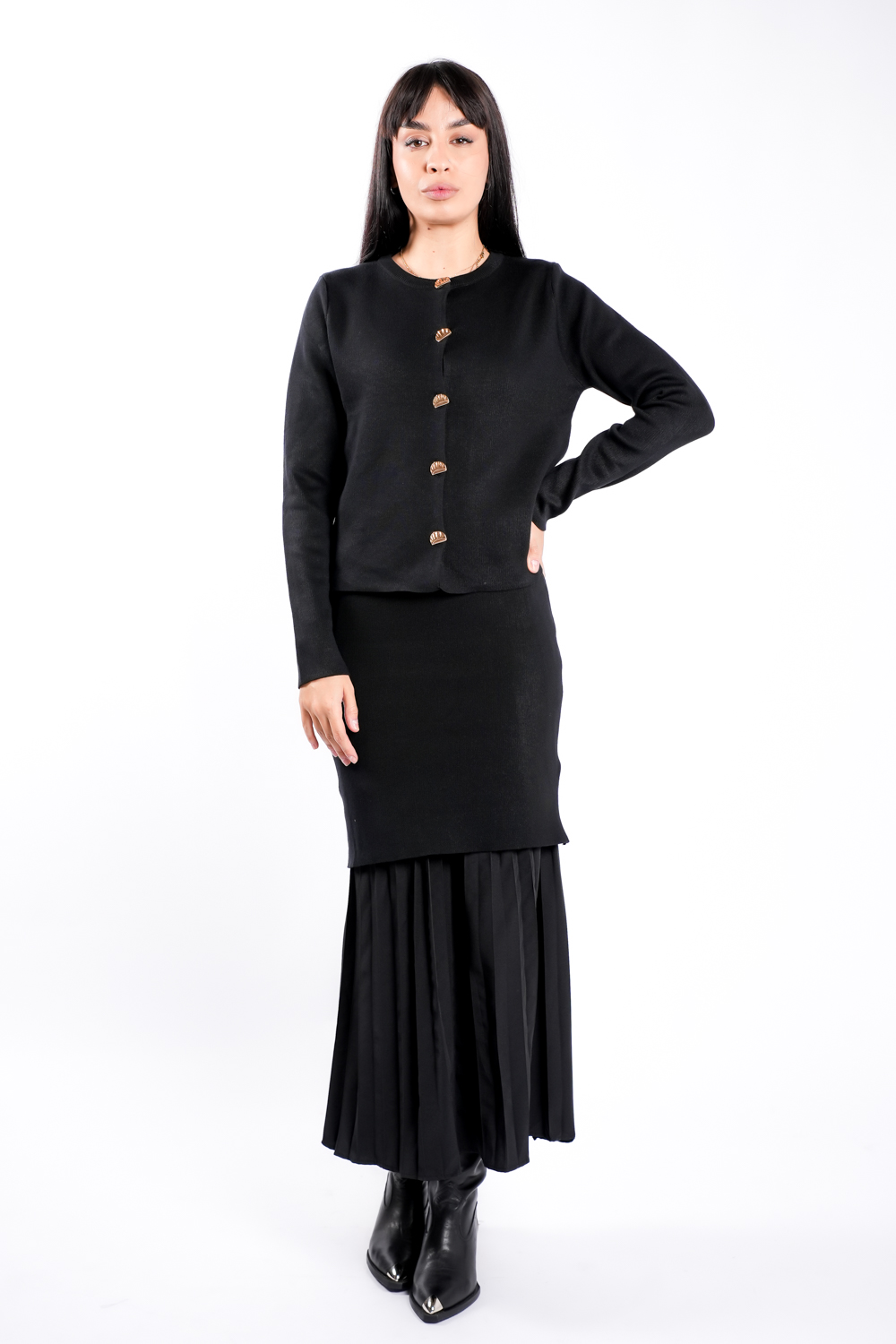 DSC04693 Rochie tricot cu pliseuri si jacheta asortata Black - imagine 1