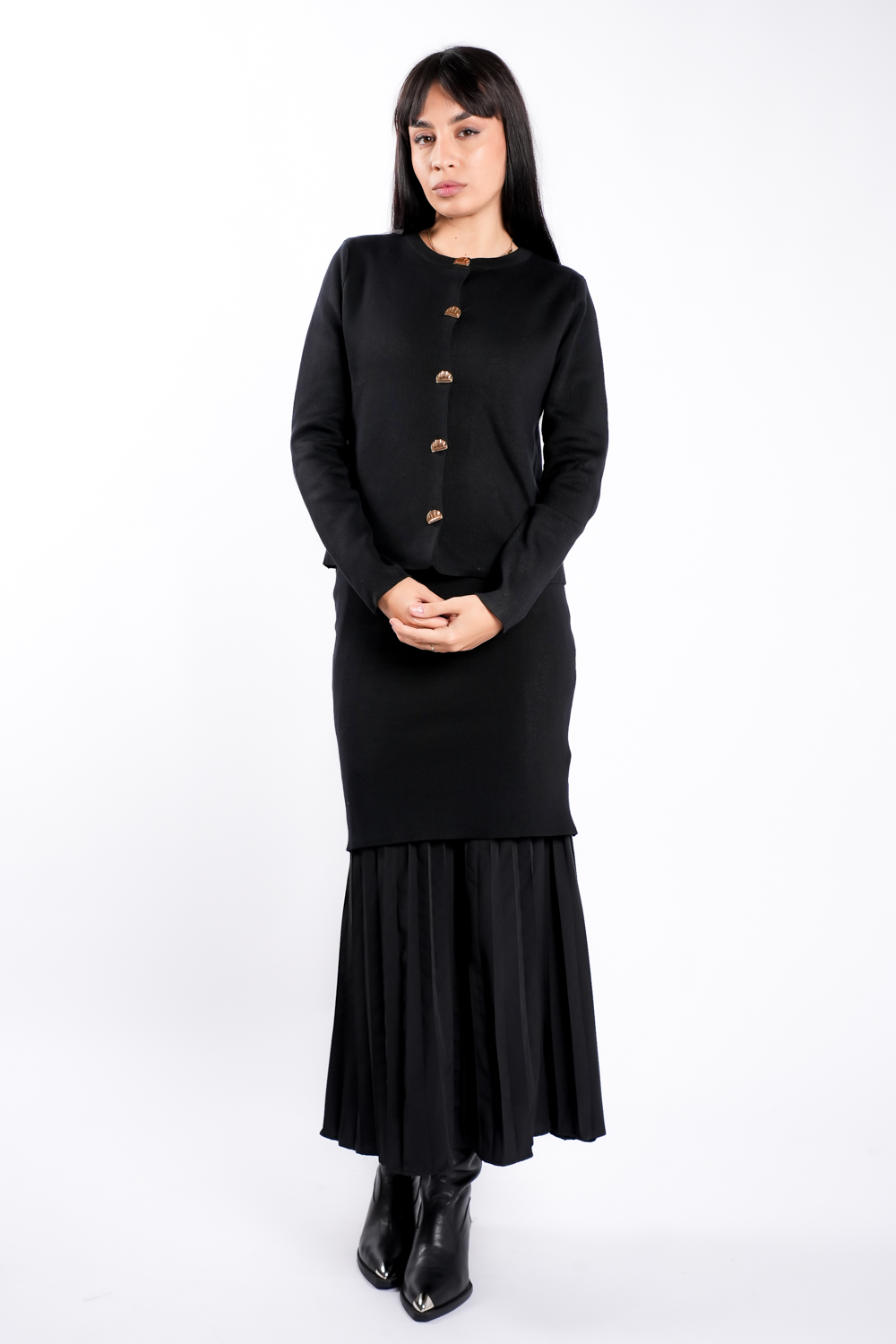 DSC04694 Rochie tricot cu pliseuri si jacheta asortata Black - imagine 2