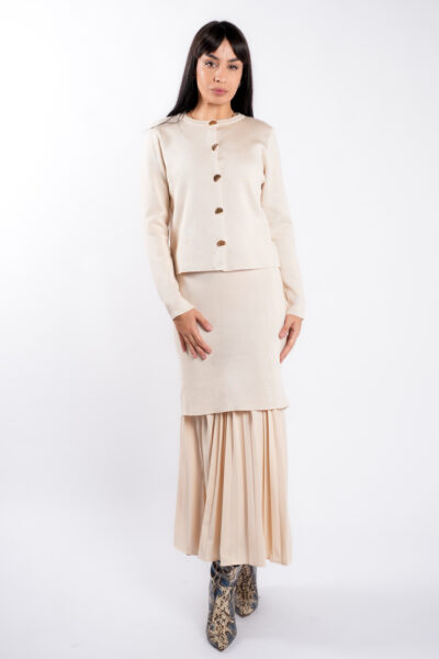 Rochie tricot cu pliseuri si jacheta asortata Ivory