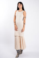 Rochie tricot cu pliseuri si jacheta asortata Ivory - imagine 3