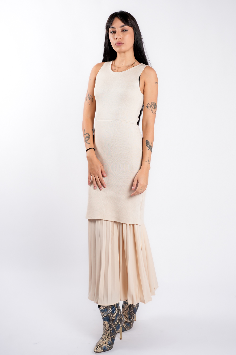 DSC04702 Rochie tricot cu pliseuri si jacheta asortata Ivory - imagine 3