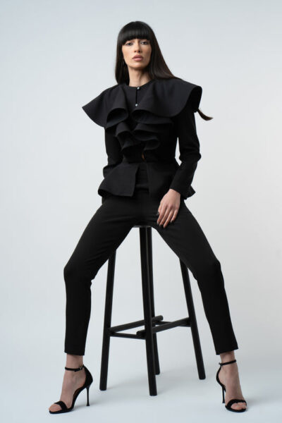 Sacou cu volane arhitecturale Black - imagine 2