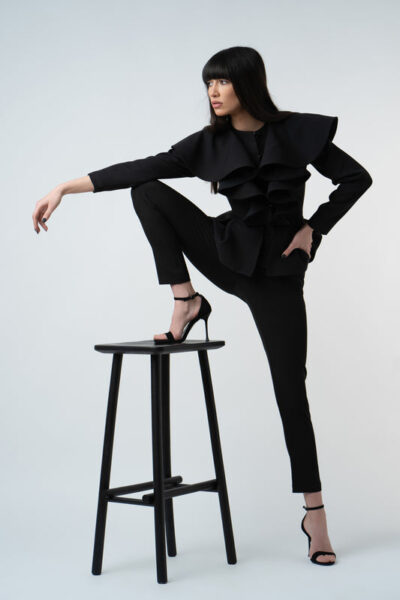 Sacou cu volane arhitecturale Black - imagine 3