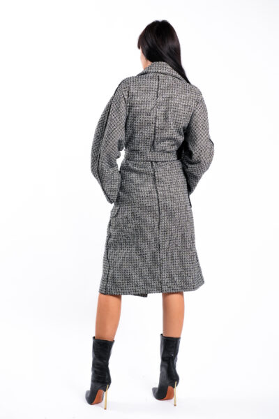 Palton oversize cu imprimeu grafic si cordon - imagine 3