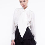 Camasa alba din shantung de matase cu esarfa oversized