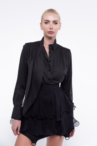 Camasa cu esarfa oversized black