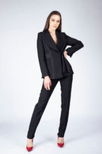 Sacou negru cambrat cu detalii de satin - imagine 3