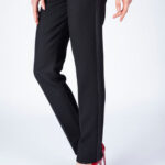 Pantalon negru conic cu dungi laterale din satin