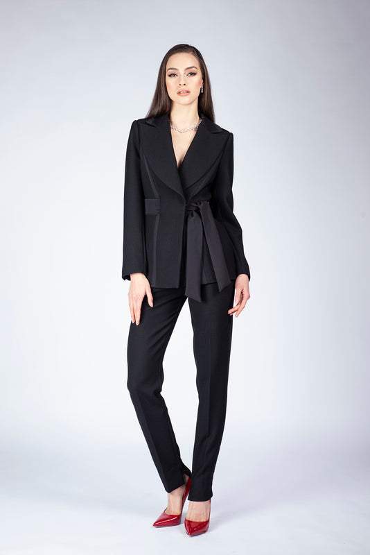 DSC2800_800x800 Pantalon negru conic cu dungi laterale din satin - imagine 5