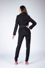 Pantalon negru conic cu dungi laterale din satin - imagine 4