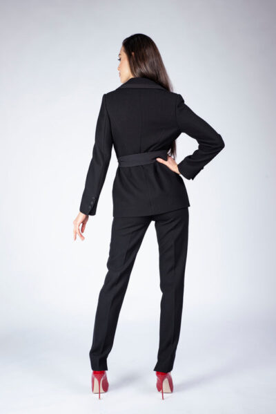 Pantalon negru conic cu dungi laterale din satin - imagine 4