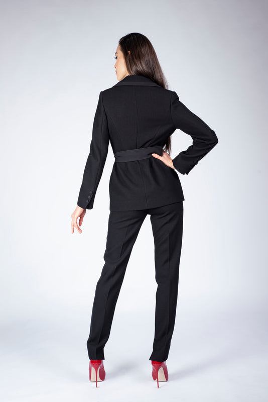 DSC2810_800x800 Pantalon negru conic cu dungi laterale din satin - imagine 4