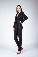 Sacou negru cambrat cu detalii de satin - imagine 2